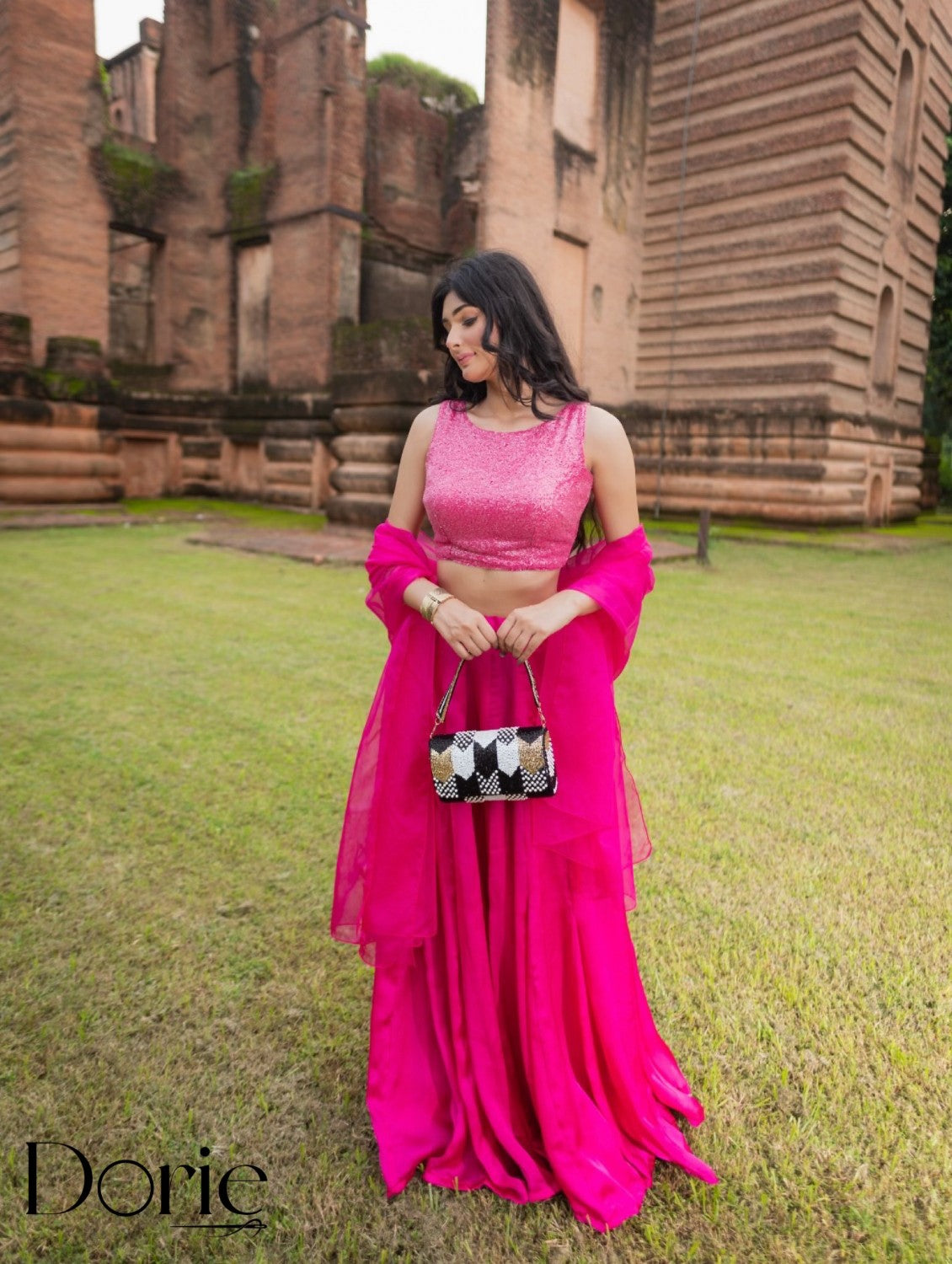 Pink Lehenga Set by Dorie