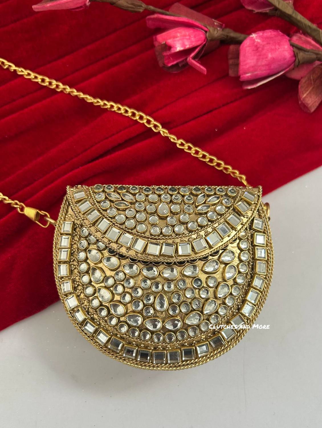 Kasika Kundan Brass Mini Clutch Gold