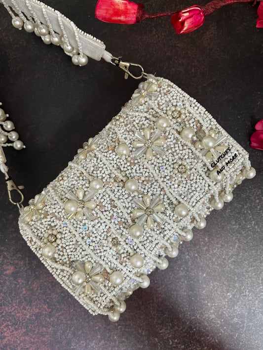 White Pearl Droplets Flap Bag