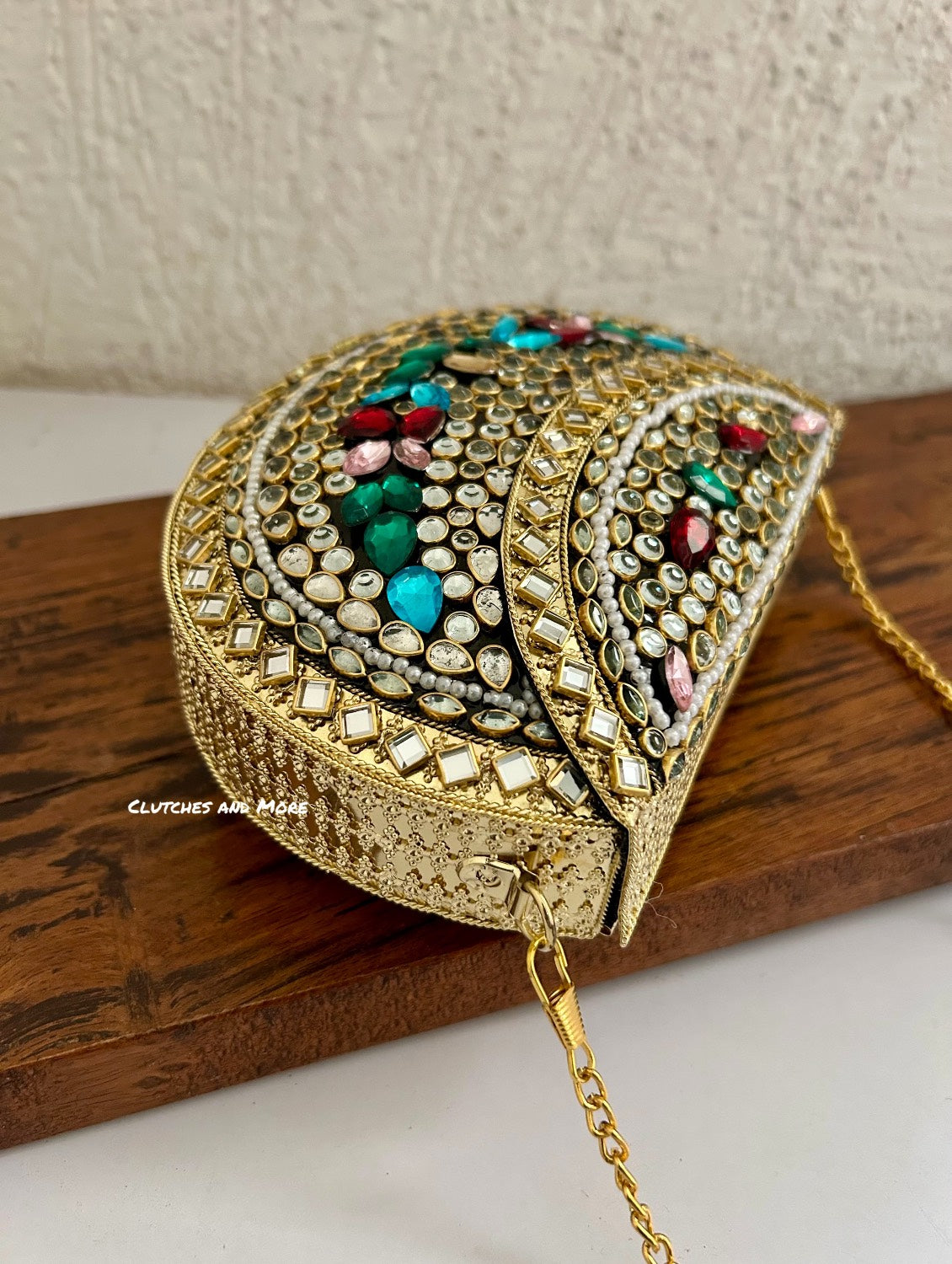 Kasika Kundan Brass Clutch Multicolored
