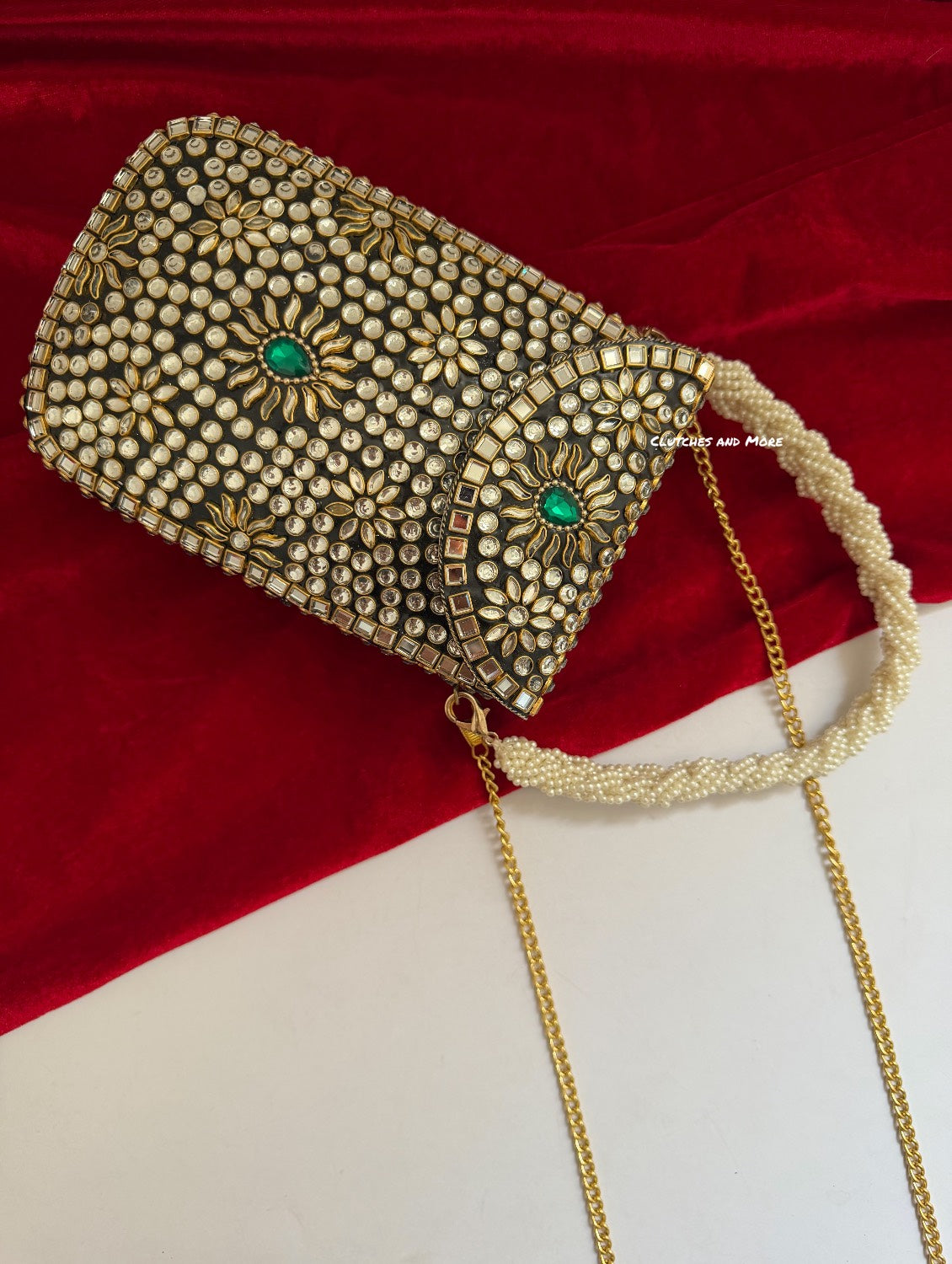 Kasika Kundan Mobile Bag Green Gold