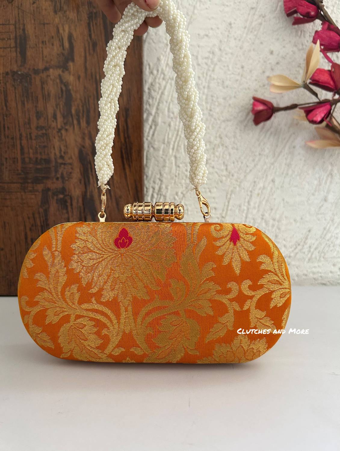 Adaa Banarsi Clutch Orange Yellow