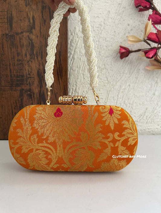 Adaa Banarsi Clutch Orange Yellow
