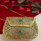 Kasika Kundan Brass Clutch Green Gold