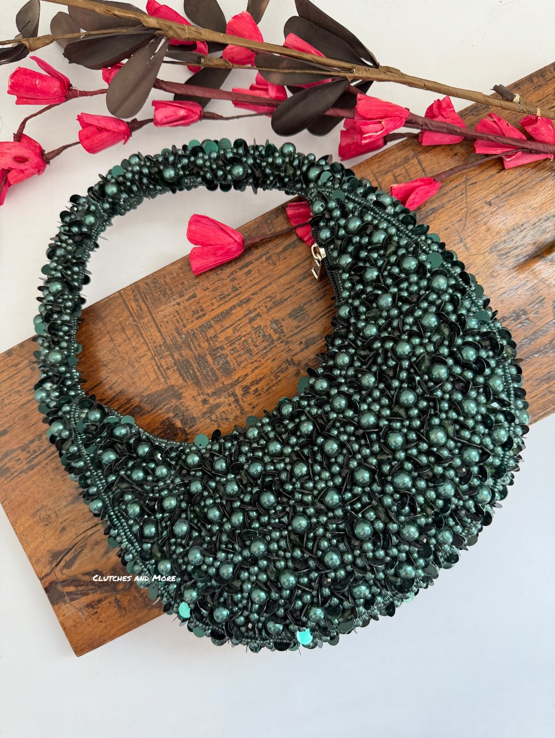 Halo Premium Pearl Baguette Bag Green