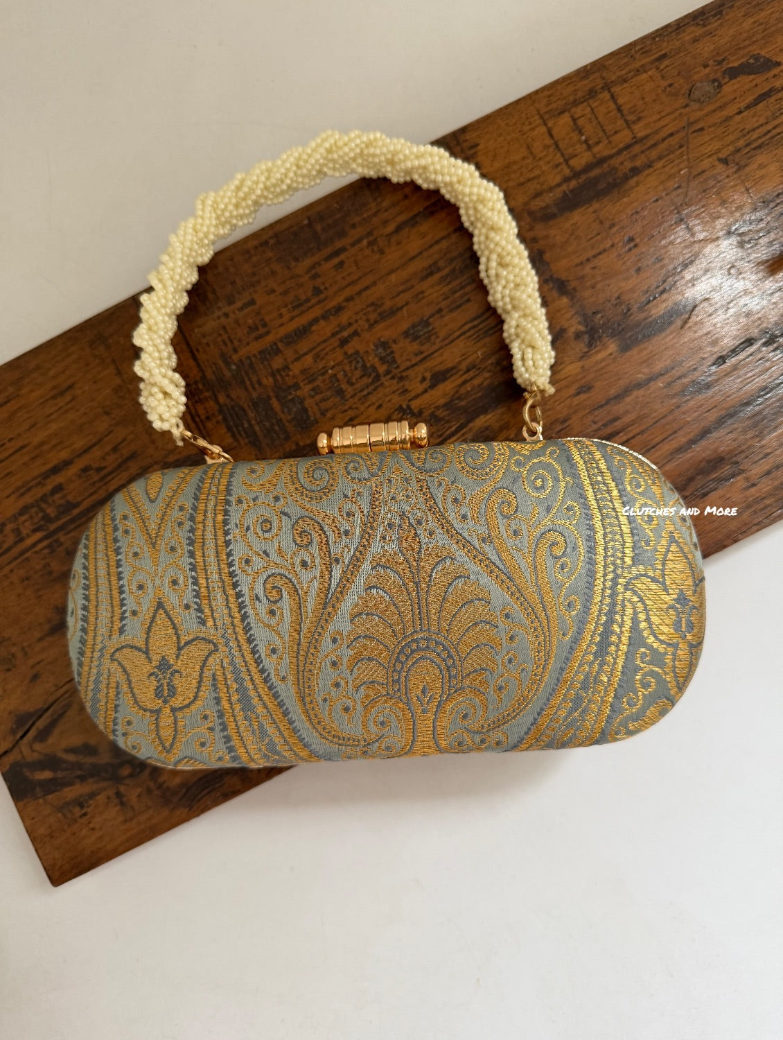 Adaa Banarsi Clutch Grey Silver