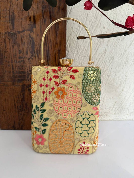 Ibadat Lakhnawi Chikankari Bag Golden