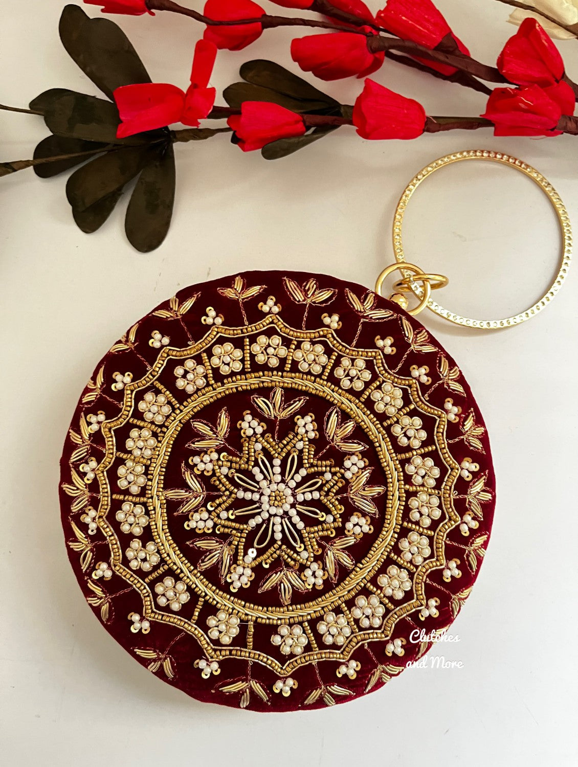 Chakra Maroon Round Clutch