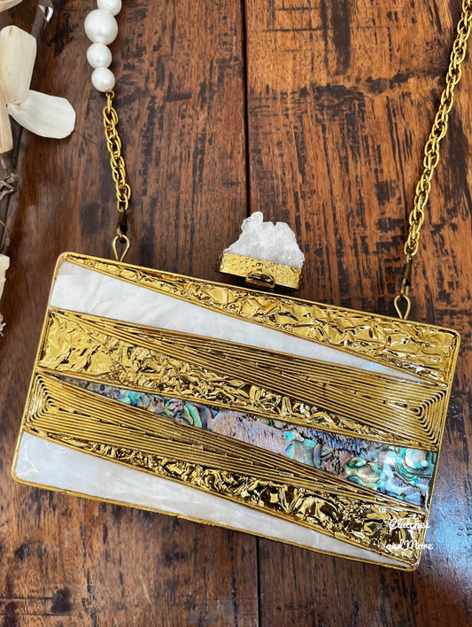 Mother of Pearl Premium Clutch Gold