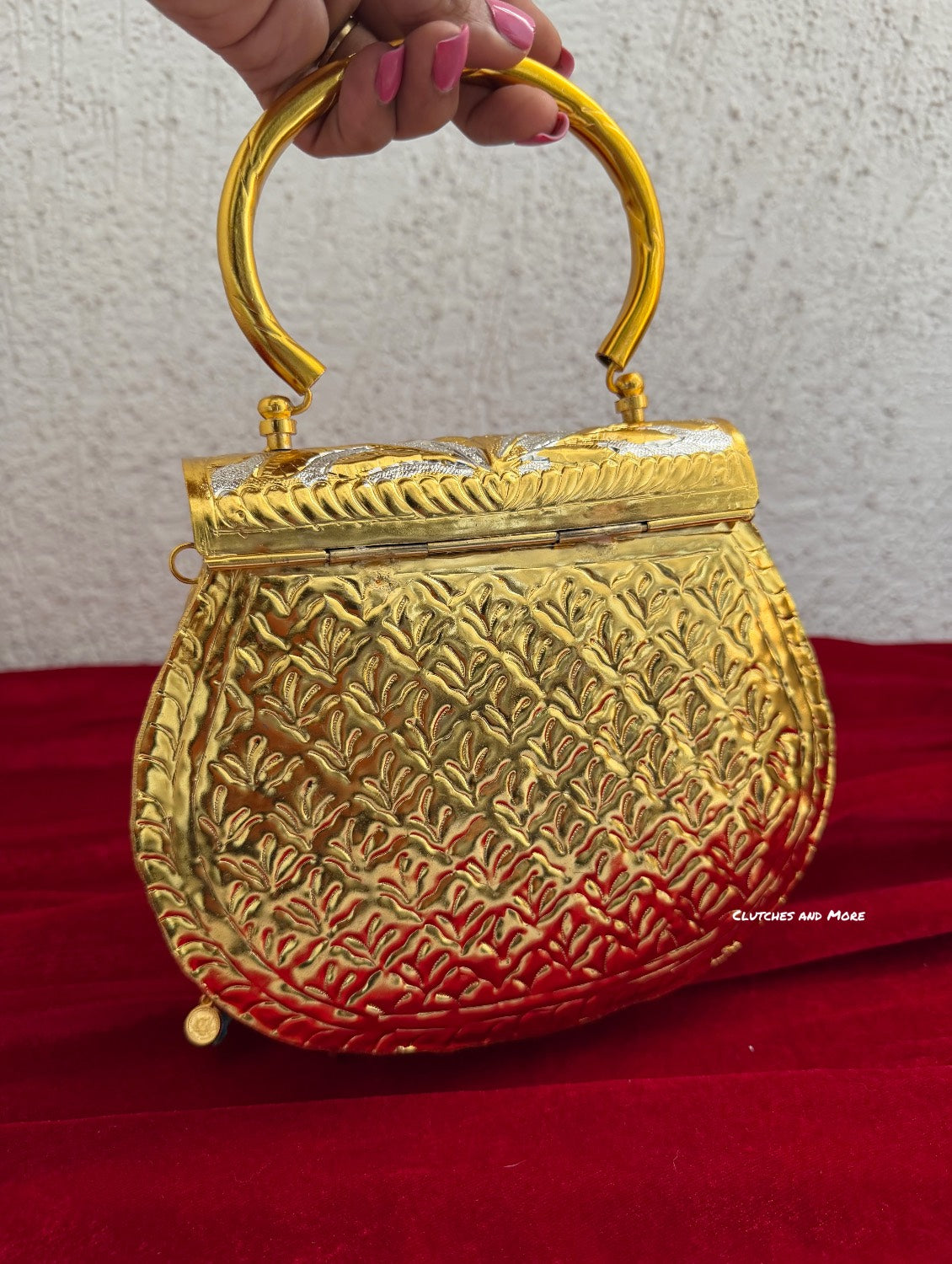 Gold Silver Brass Clutch With Handle