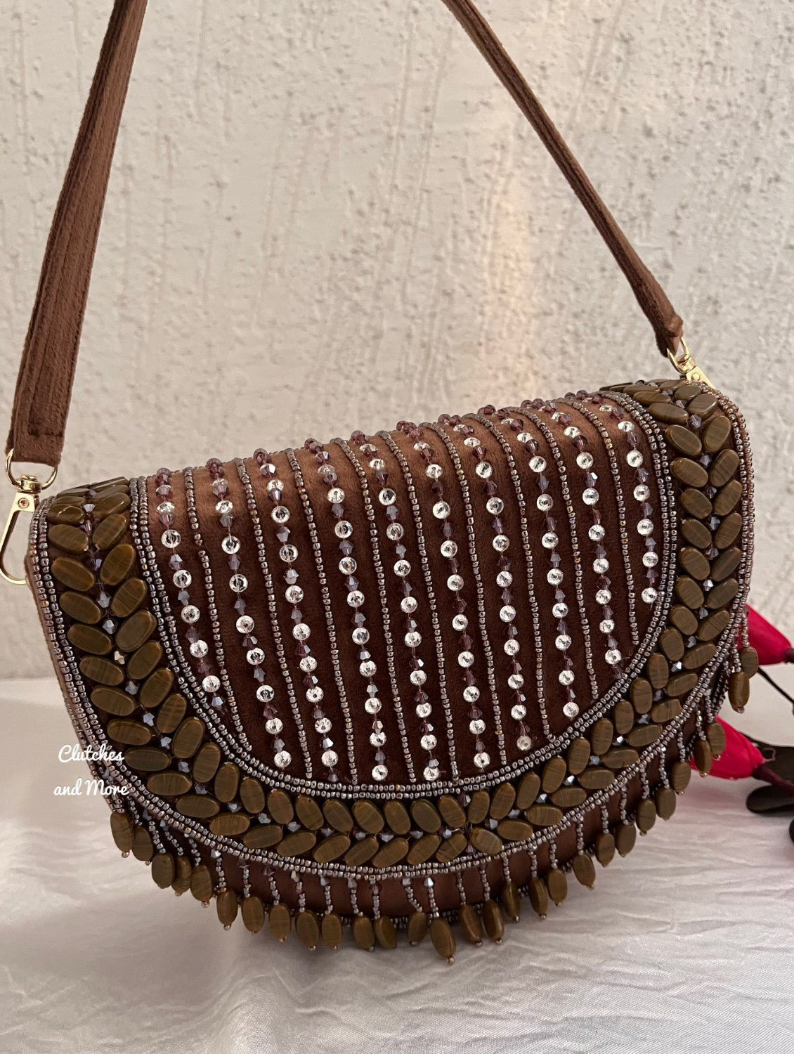 Half Moon Tassle Flap Bag (Brown)