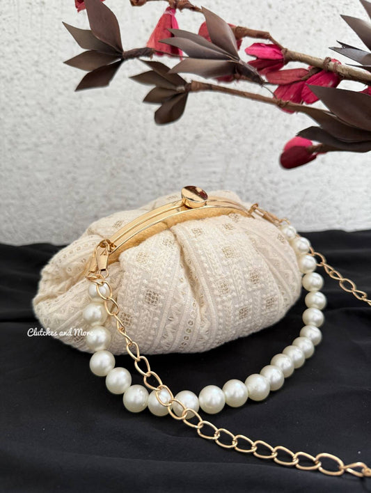 White Chikankari Batua Bag