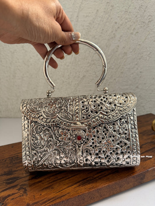 Brass Silver clutch with handle