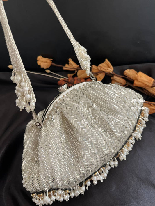 Silver Pearl Droplets Batua Bag