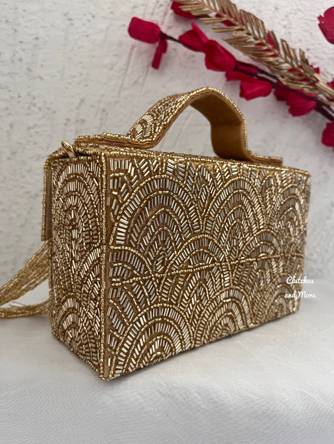 Gold Crystal Droplets Box Clutch