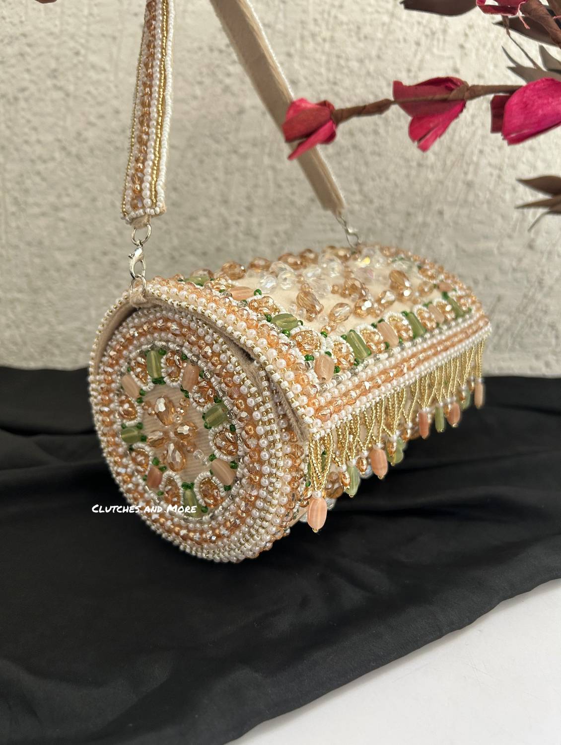 Victoria Cylindrical Beaded Bag Nude