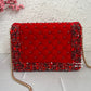 Stone Studded Red Flap Clutch Bag