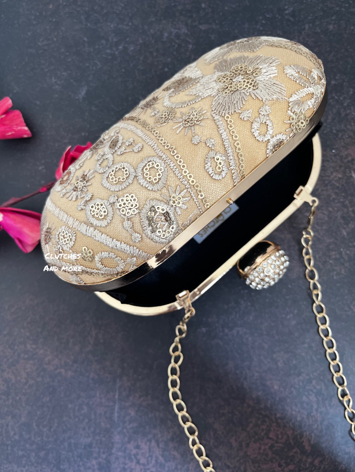 Gold Floral capsule clutch