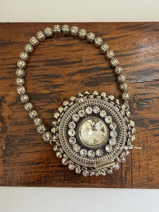 Mini Metal Round Ghunghroo Bag Silver