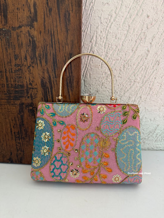 Lakhnawi Chikankari Bag Pink