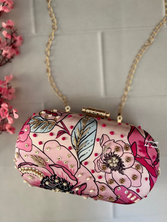 Pink Floral capsule clutch