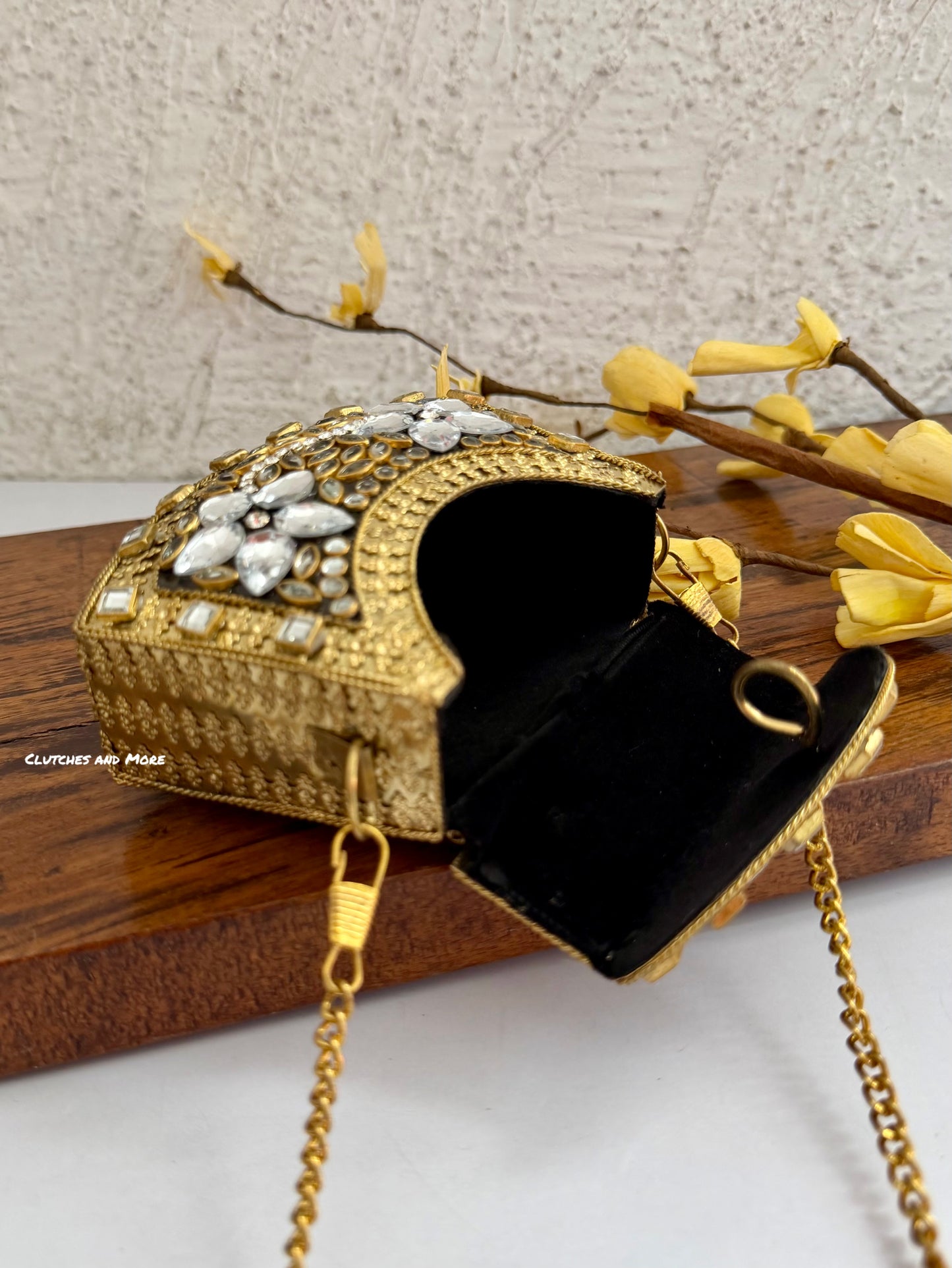 Kasika Kundan Brass Clutch Mini Gold