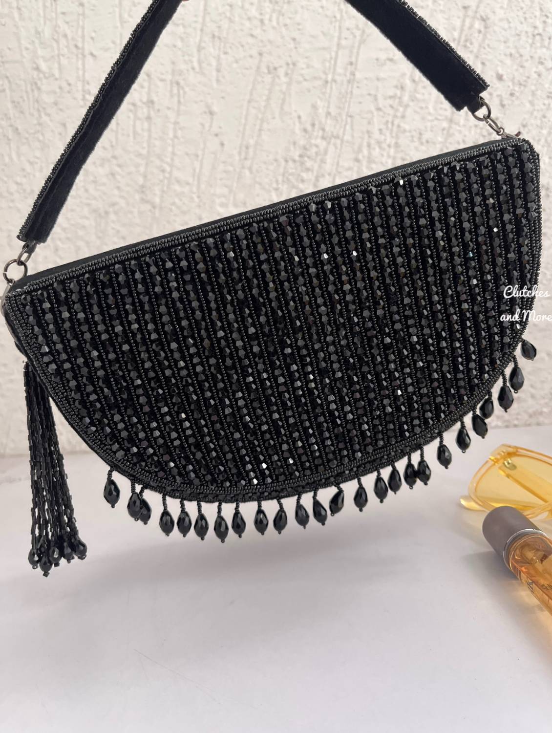 Half Moon Crystal Bag Black