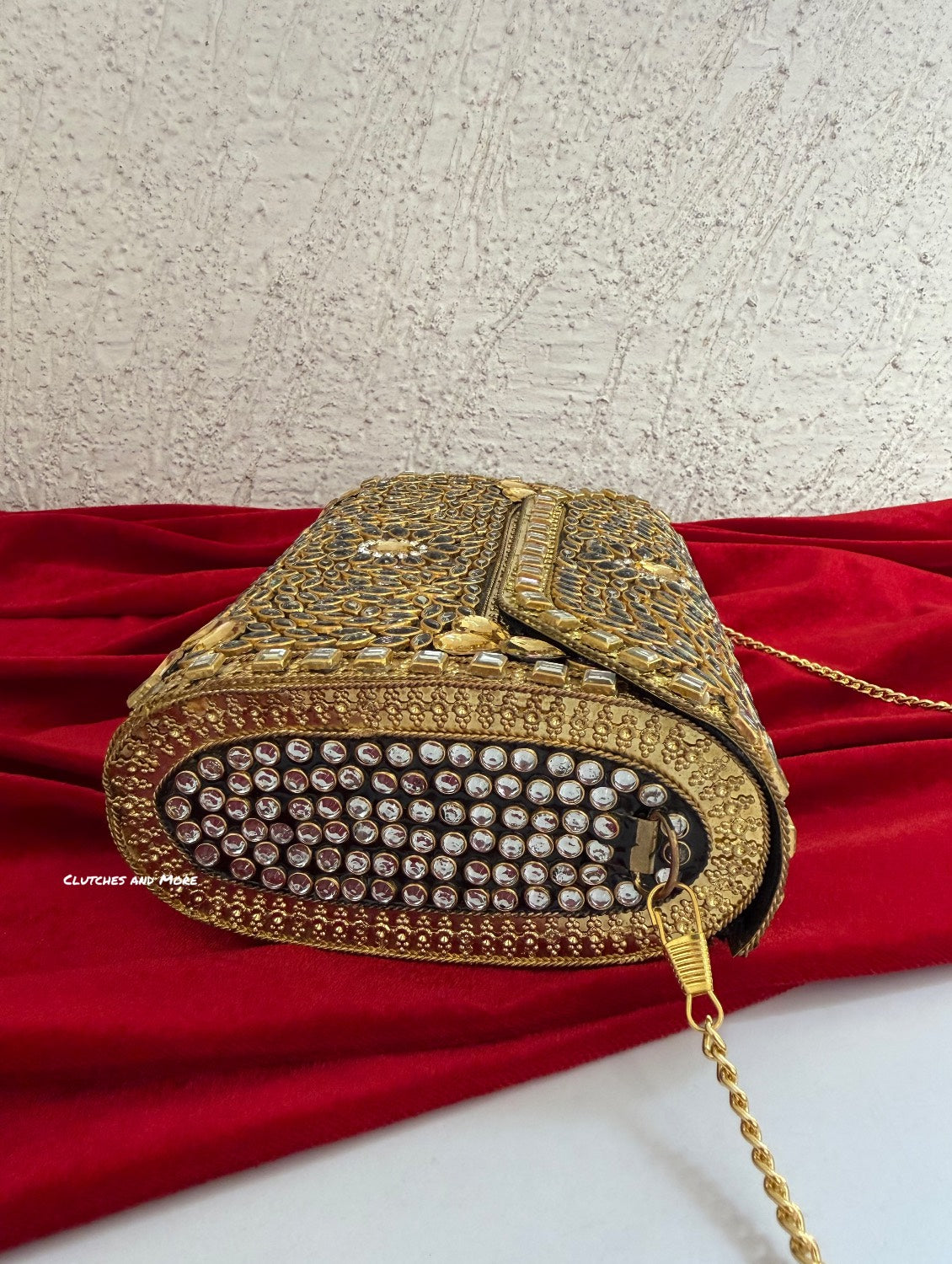 Kasika Kundan Brass Clutch Gold Nude