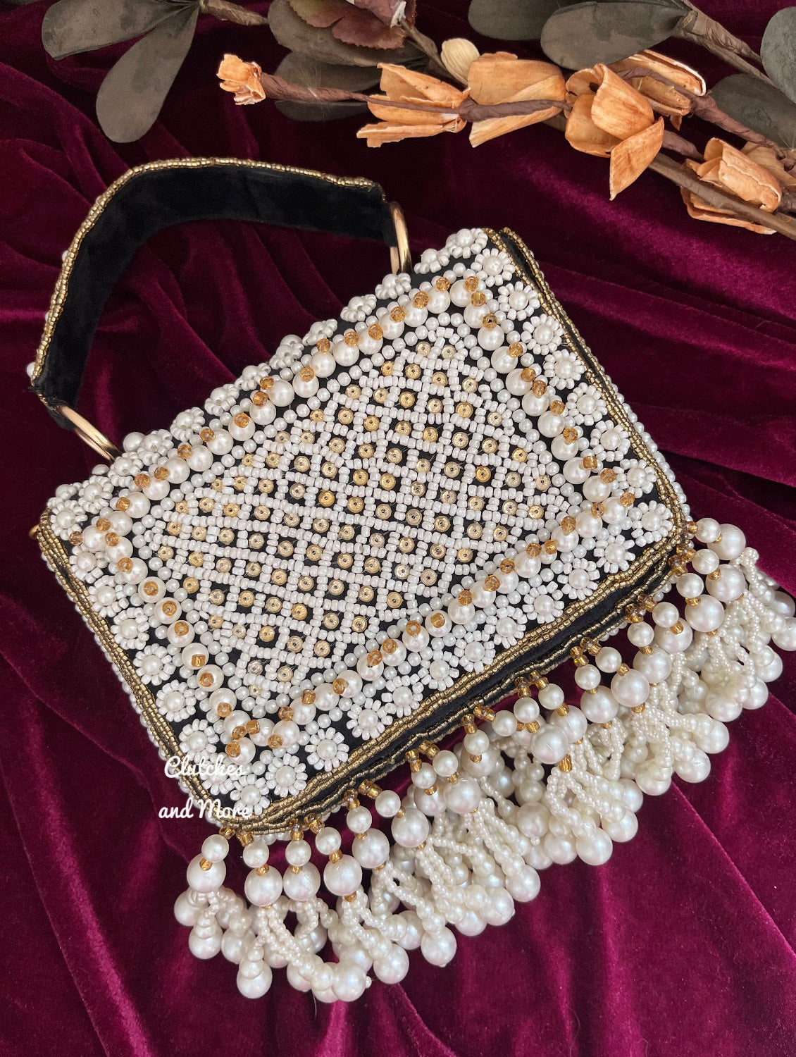 Premium Pearl Tassel Flap Bag Black