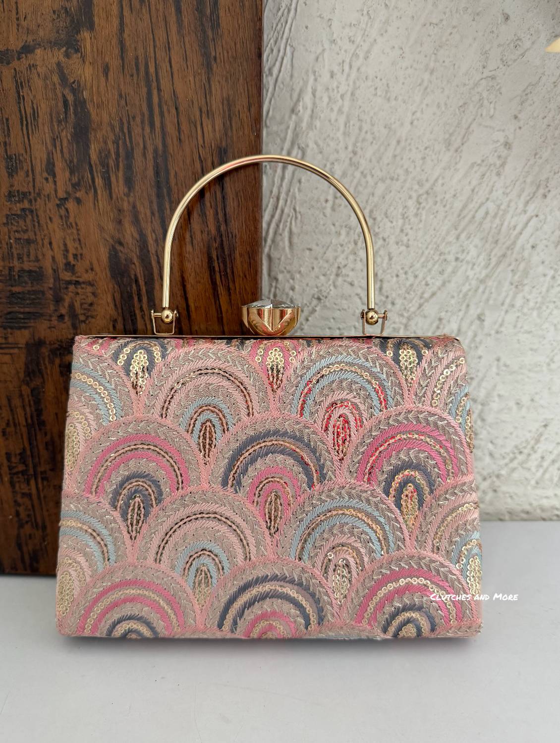 Rainbow Chikankari Bag Peach Pink