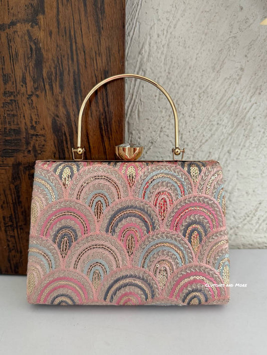 Rainbow Chikankari Bag Peach Pink