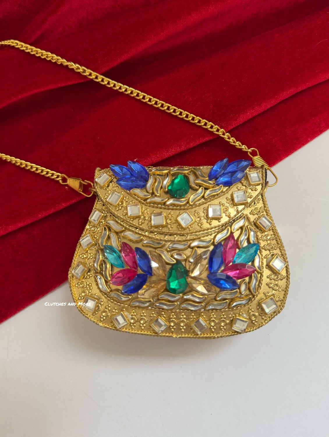 Kasika Kundan Brass Clutch Mini MultiColoured