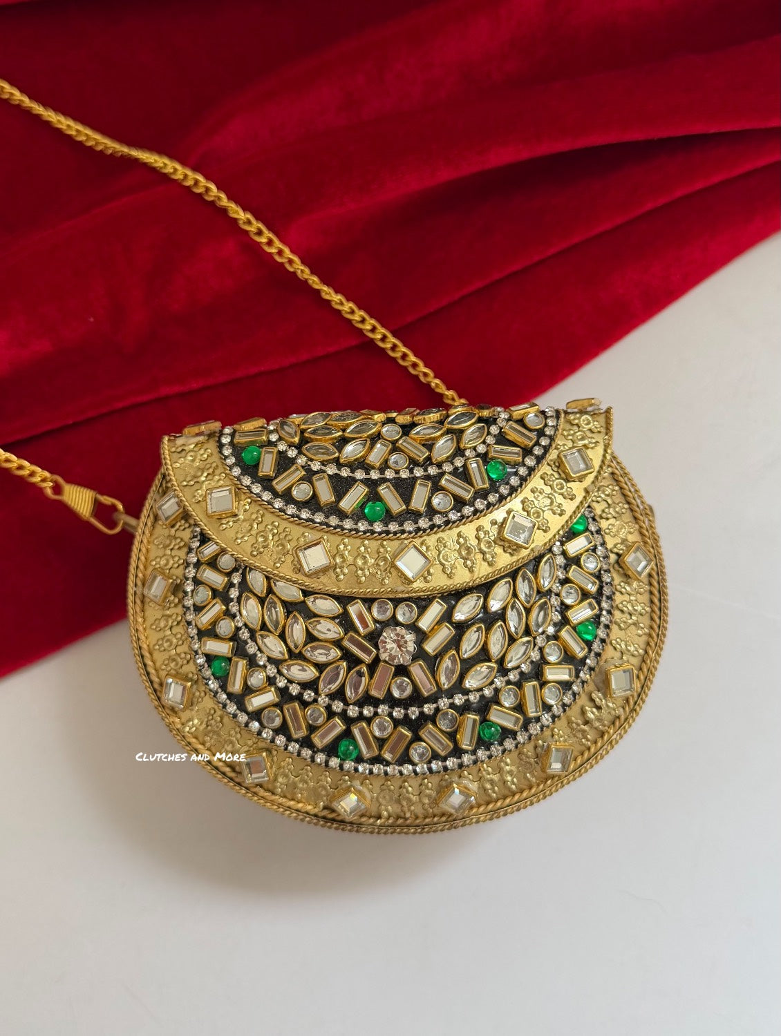 Kasika Kundan Brass Clutch Mini Green