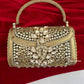 Mehnaaz Kundan Brass Clutch Gold White