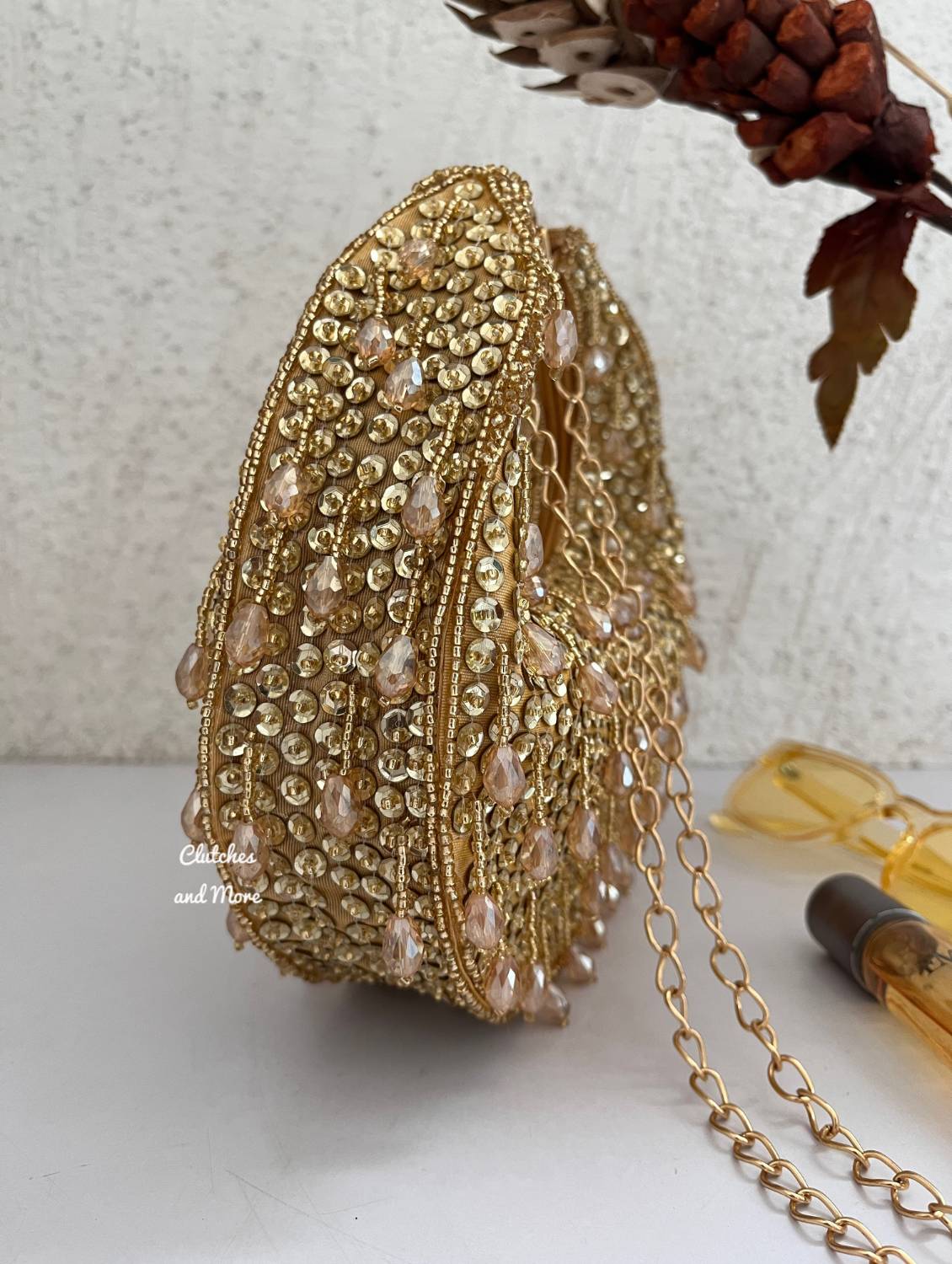 Crystal Chand Gold Clutch