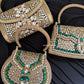 Mehnaaz Kundan Brass Clutch Green Gold White