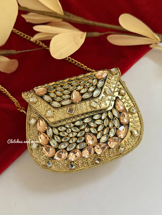 Kasika Kundan Brass Clutch Mini