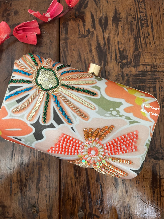 Orange and white Floral clutch