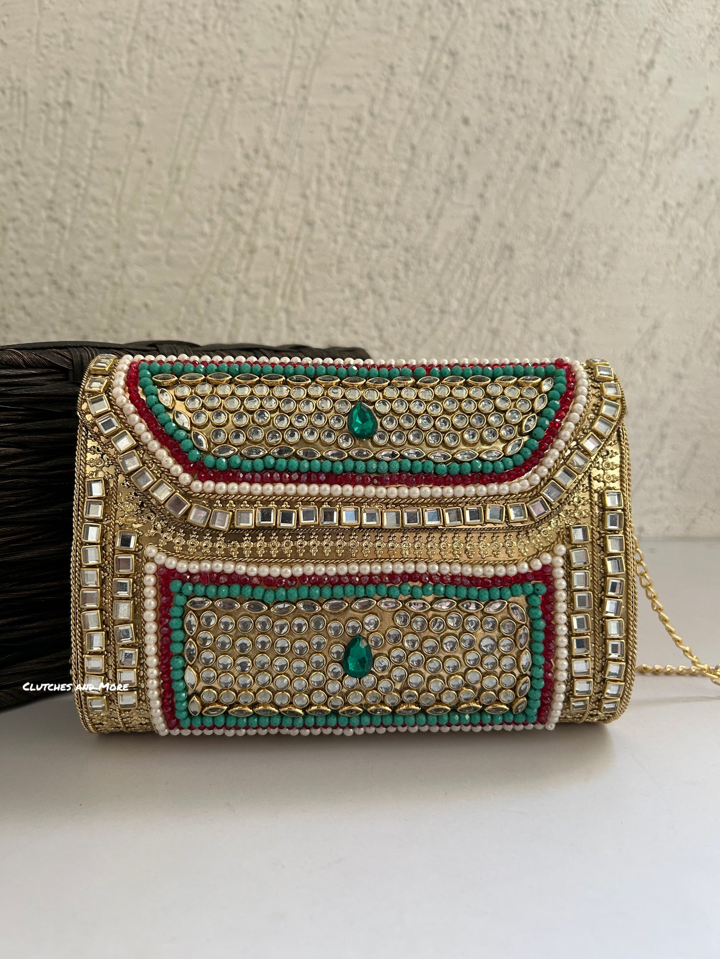 Kasika Kundan Brass Clutch Multicolored