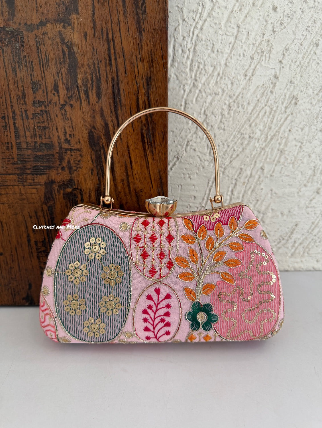 Lakhnawi Chikankari Box Clutch Pink