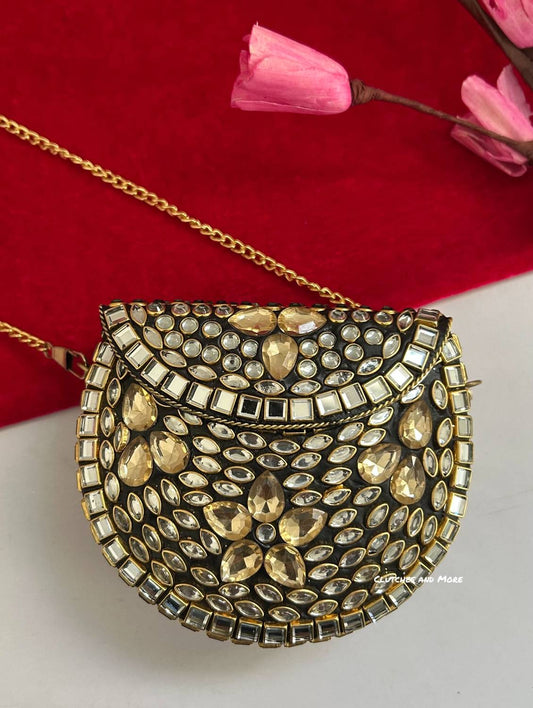 Kasika Kundan Brass Mini Clutch