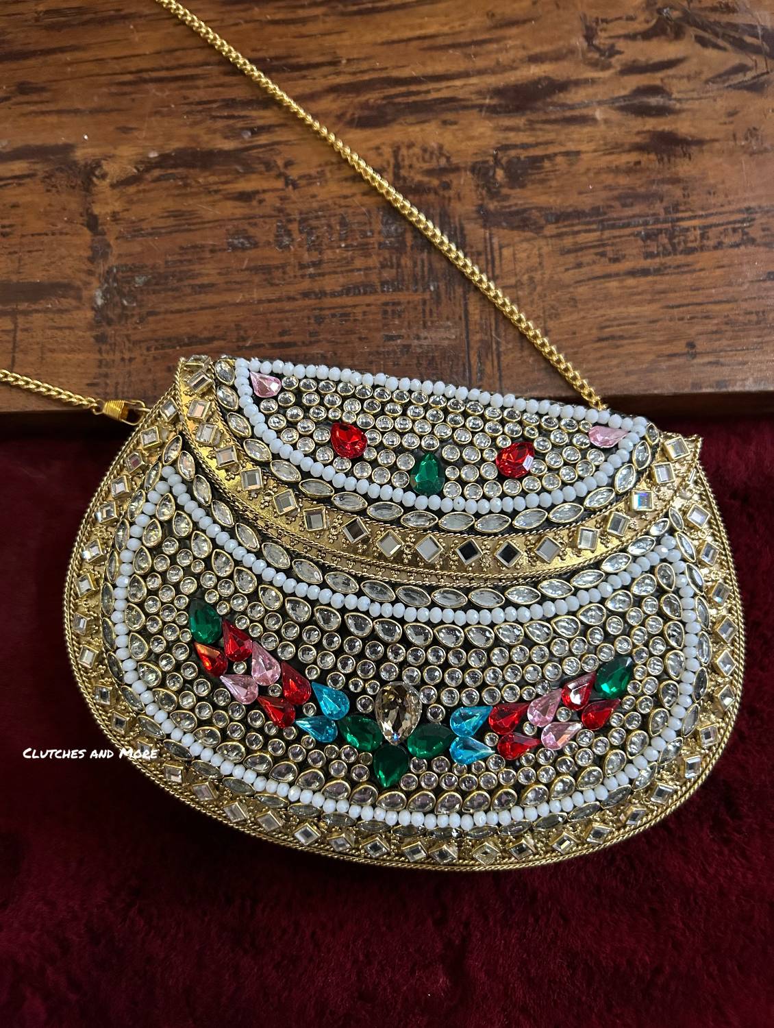 Kasika Kundan Brass Clutch Multicolored