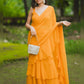 Yellow Georgette Pre Draped Saree by Dorie