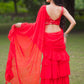 Red Georgette Pre Draped Saree by Dorie