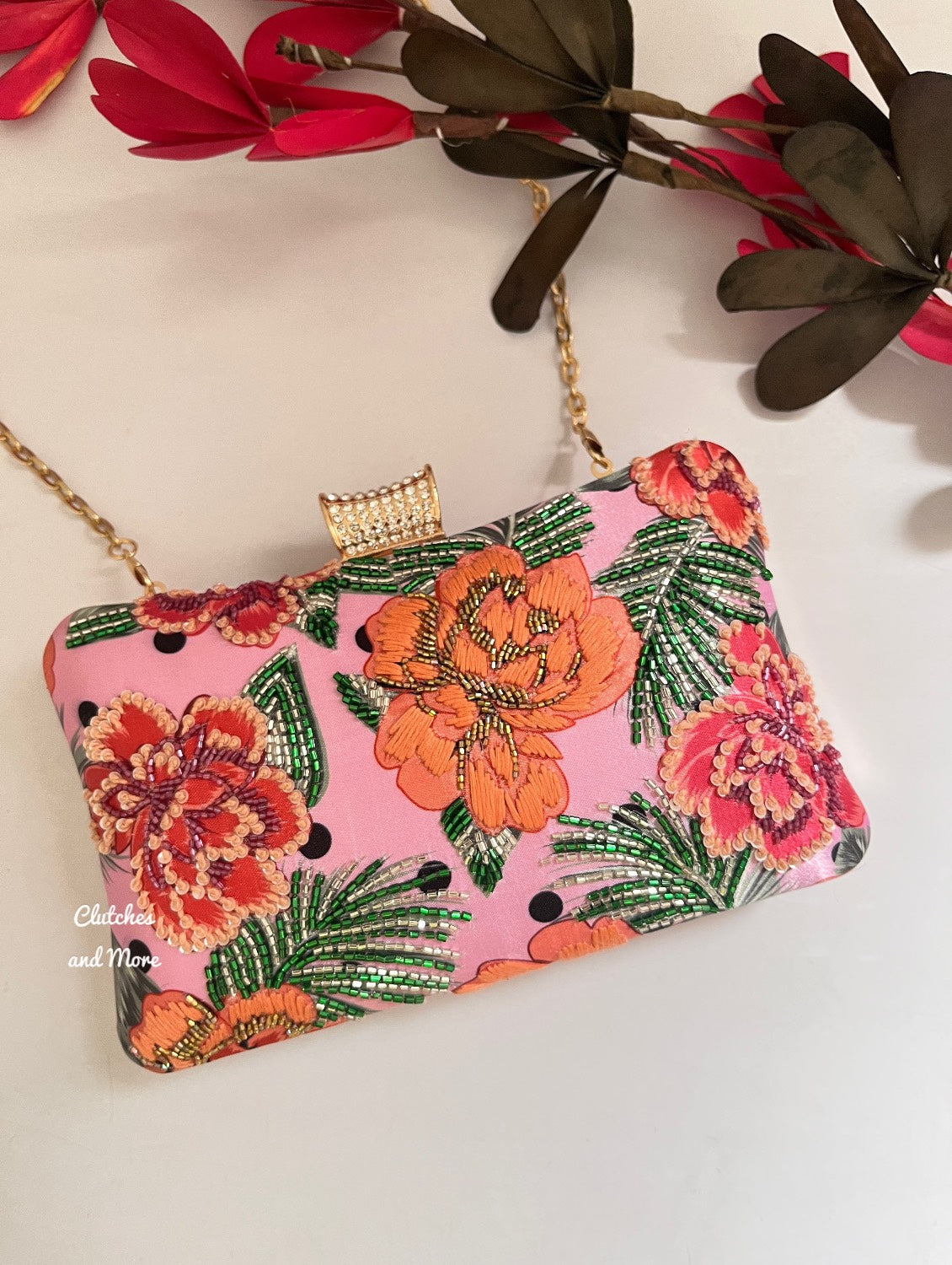 Poppy Pink multi Floral Clutch