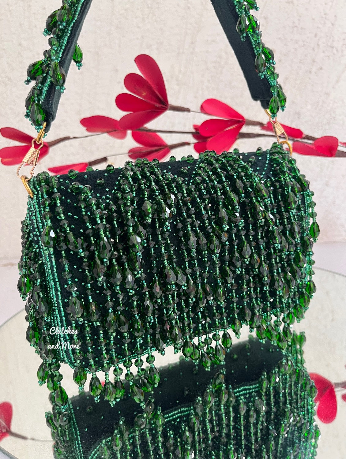 Aza Green Crystal Flap Bag