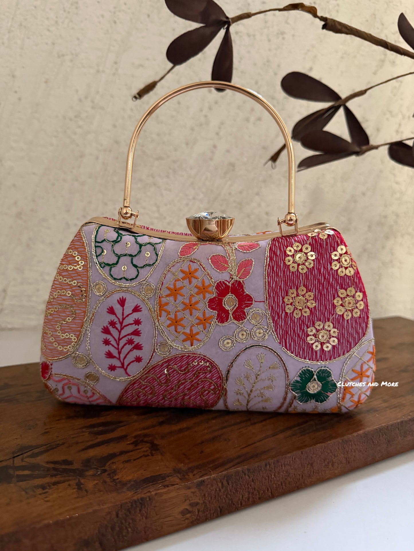 Lakhnawi Chikankari Box Clutch Lavender