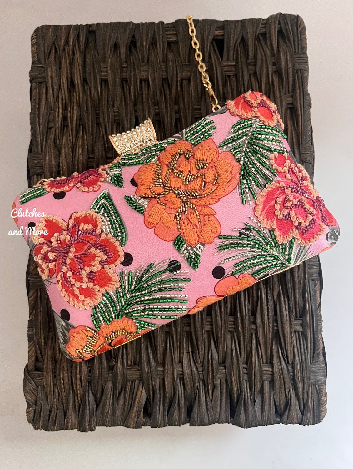 Poppy Pink multi Floral Clutch