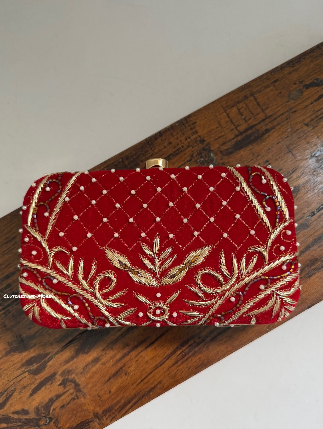 Red Handwork Ethnic Clutch