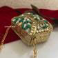 Kasika Kundan Brass Mini Clutch Green